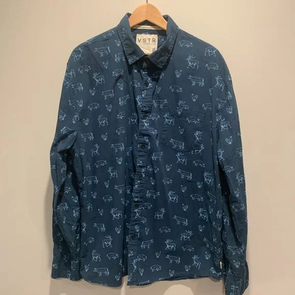 VSTR Premium Blue Animal Print Long Sleeve Button Up shirt XXL - Picture 4 of 4